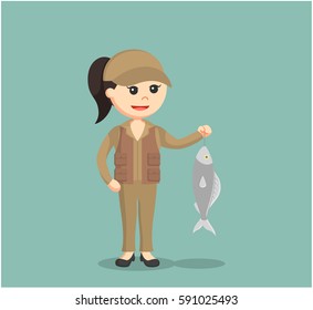 fisher woman holding fish