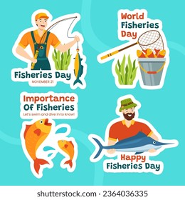 Fisheries Day Label Illustration Flat Cartoon Hand Drawn Templates Background