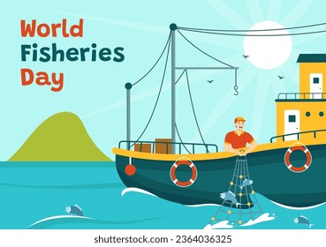 Fisheries Day Social Media Illustration Flat Cartoon Hand Drawn Templates Background