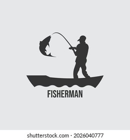 Fisherman abstract icon design logo template,Creative vector symbol of fishing club or online shop.