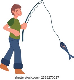 Fisherman Activities Character with Flat Cartoon Design. Vector Illustration
