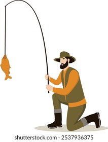 Fisherman Activity Character with Cartoon Design and Shape. Vector Illustration.