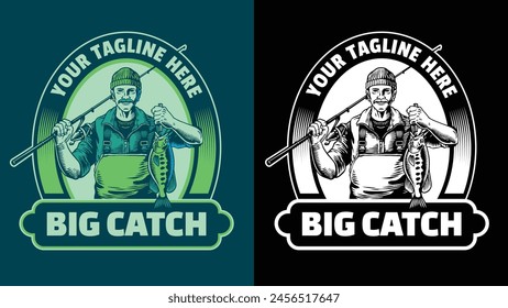 Fisherman Badge Design Catching Bass Fish