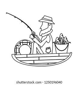 Fisherman in boat in black and white
