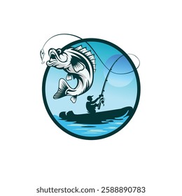 Fisherman in boat catching big fish, ilustrations desgn templat vektor