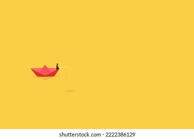 Pescador en bote. atrapar peces mientras se paran en un bote de lago