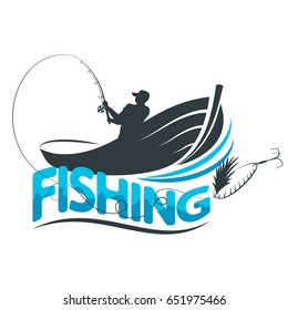 Fisherman in a boat with a fishing rod vector