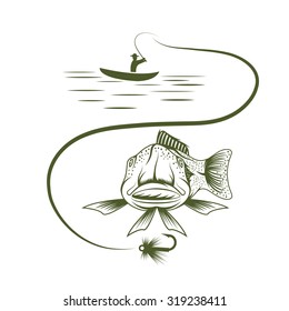 fisherman in boat and funny trout