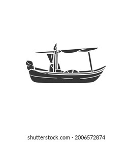 Fisherman Boat Icon Silhouette Illustration. Transport Vector Graphic Pictogram Symbol Clip Art. Doodle Sketch Black Sign.