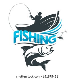 Fisherman in a boat on a fishing silhouette vector