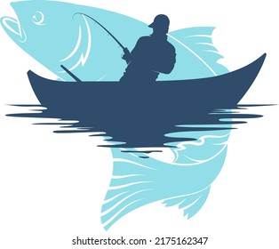 Fisherman in a boat on a wave. Boat on the background of fish catch