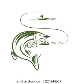 fisherman in boat and pike