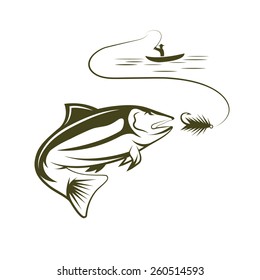 fisherman in boat and salmon 