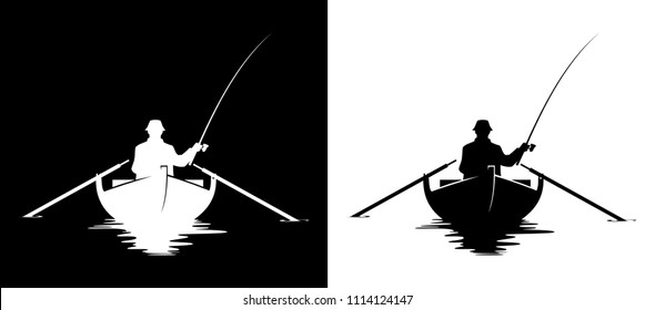 Fisherman in boat silhouette