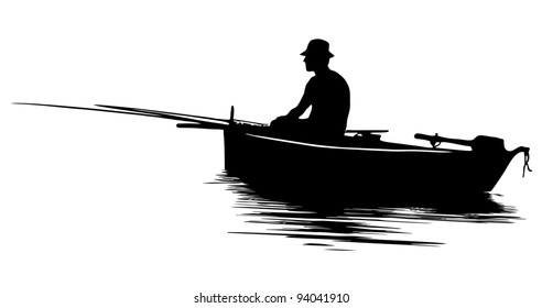 Fisherman in a boat silhouette