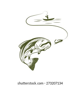 fisherman in boat and trout