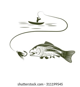 fisherman in boat and trout