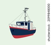 Fisherman boat vector illustration.Sea or ocean transportation, marine ship for industrial seafood production vector illustration in flat style.