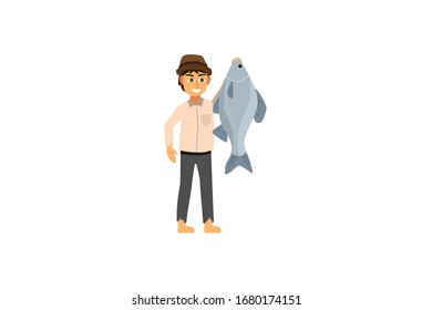 Fisherman Bring Fish  Professional Vector Illustration