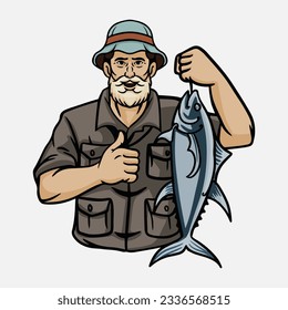 fisherman carrying fish illustration style #1