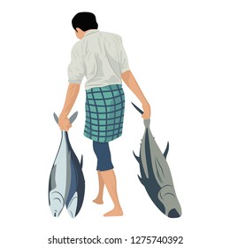 Fisherman carrying three fish