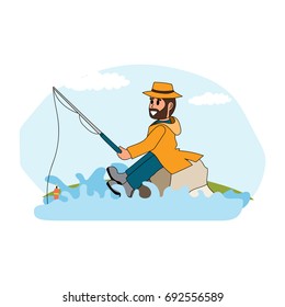 Fisherman cartoon character isolated on white background set