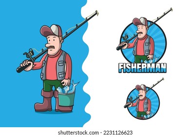 Fisherman cartoon mascot logo illustration