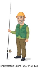 Fisherman in cartoon style, isolated on white background. Vector illustration of a fisherman.