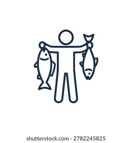 Fisherman Catch Icon Illustration Containing fresh fish, outdoor hobby, and seafood activity