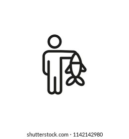 Fisherman with catch line icon. Person, catching, fish. Fishing concept. Vector illustration can be used for topics like hobby, leisure, recreation, occupation