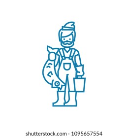 Fisherman with catch linear icon concept. Fisherman with catch line vector sign, symbol, illustration.