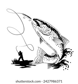 Fisherman Catching Big Trout Fish