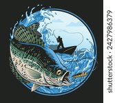 Fisherman Catching Crappie Fish Vintage Shirt Design