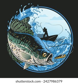 Fisherman Catching Crappie Fish Vintage Shirt Design