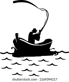 A fisherman is catching fish in the sea using a fishing rod