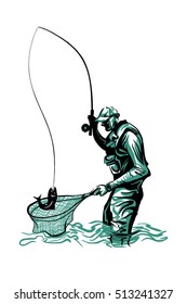 Fisherman catching a trout