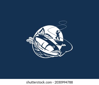 concepto del logo de pescadores capturados peces grandes