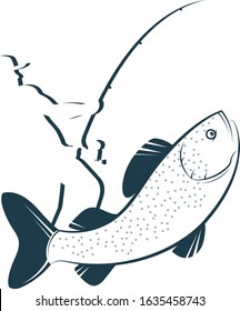 Fisherman caught a fish on fishing rod silhouette