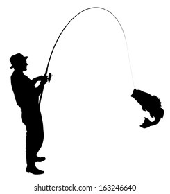 Fisherman Caught A Fish Silhouette