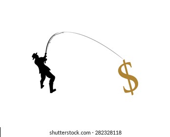 Fisherman caught a golden dollar sign