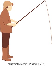 Fisherman Character Illustration with Cartoon Design. Isolated Vector.