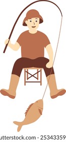 Fisherman Character Illustration with Cartoon Design. Isolated Vector.