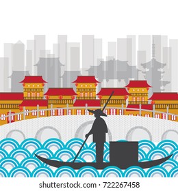 fisherman in china town vector