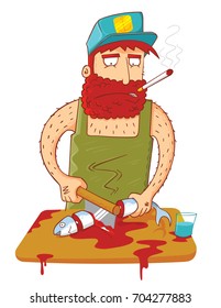 fisherman cutting a fish