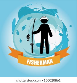 fisherman  design over blue background vector illustration  
