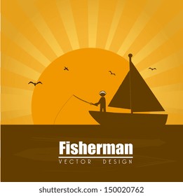 fisherman  design over sunset background vector illustration 