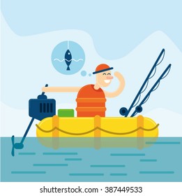 Fisherman dreamer vector illustration of flat style