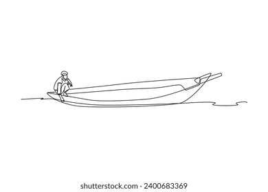 Fisherman drive a boat. Fisherman minimalist concept, Work life.