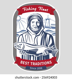 Fisherman emblem. Vector illustration.