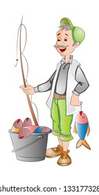 Fisherman with Fish Catch, vector illustration
